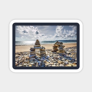 Rock Cairns On Amroth Beach, Wales Magnet