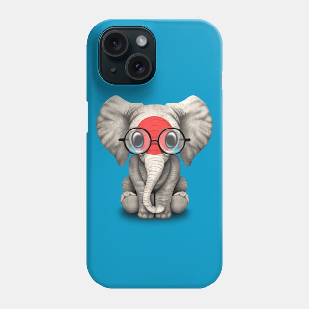 Baby Elephant with Glasses and Japanese Flag Phone Case by jeffbartels