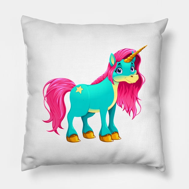 Baby unicorn smiling Pillow by ddraw