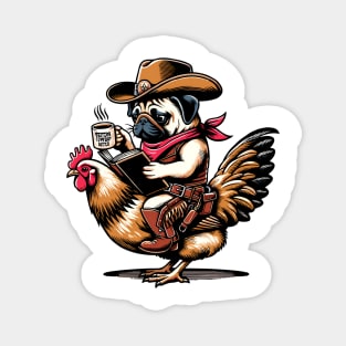 Pug Riding A Chicken With A Book And A Coffee Magnet