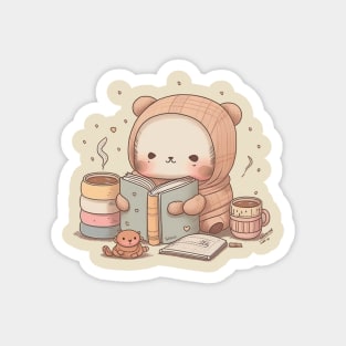 Cute Reading Companion - Kawaii Character Design for Book Lovers and Bibliophiles Magnet