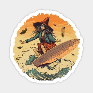 Surfing Halloween Witch Magnet