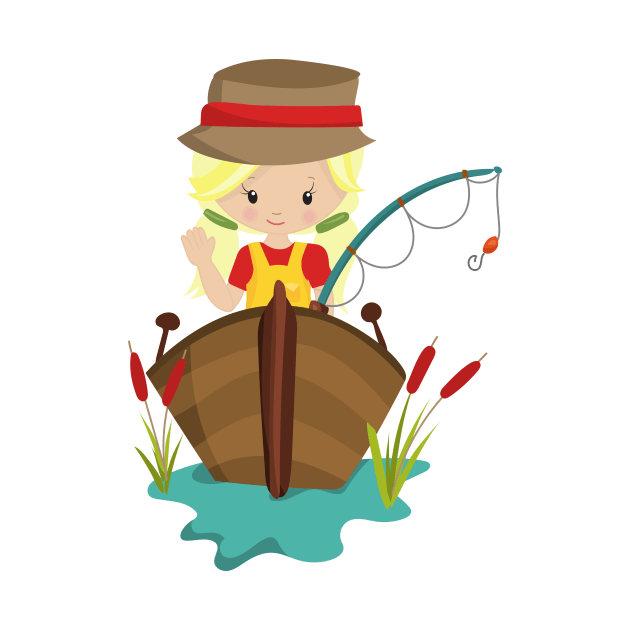 Fishing Girl, Fishing Rod, Fisherman, Blonde Hair by Jelena Dunčević