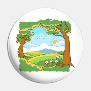 Spring Landscape Hand drawn Pin