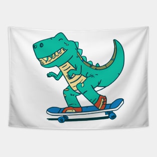 Dinosaur skateboarding cartoon design Tapestry