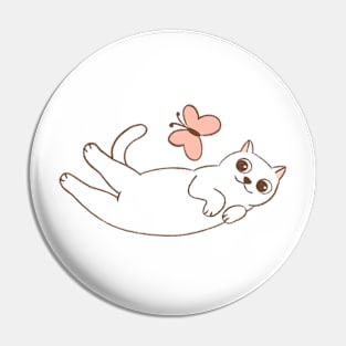 Cute white cat and butterfly Pin