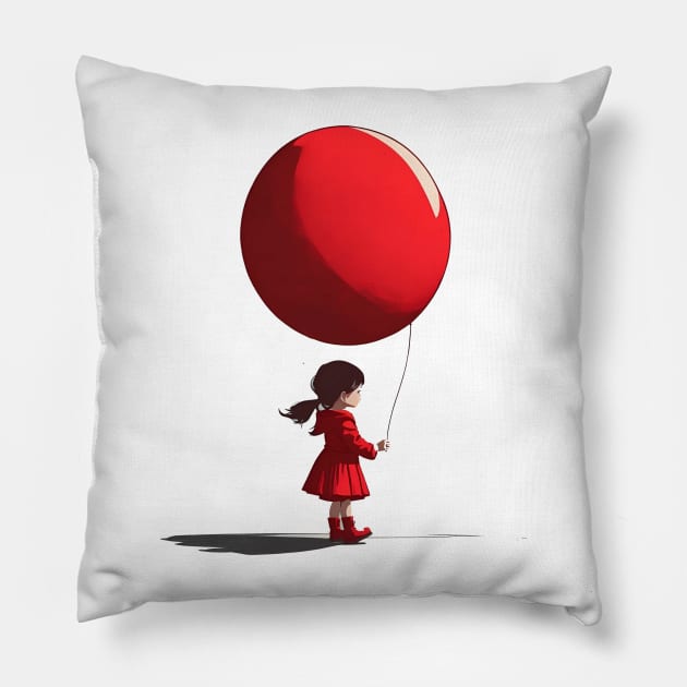 Little Girl With Big Red Balloon Pillow by Peter Awax