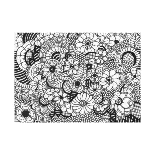 Garden doodle flower black and white T-Shirt