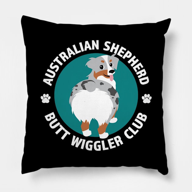 Australian Shepherd Butt Wiggler Club (Blue Merle) Pillow by Tennifer