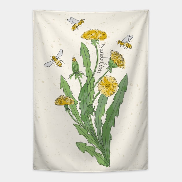 Wildflower Dandelion honey bee Tapestry by DenesAnnaDesign