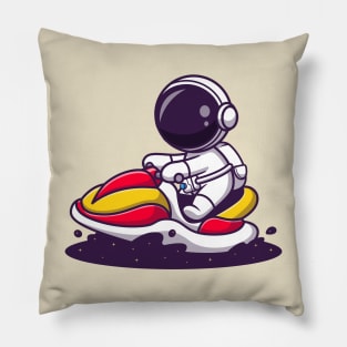 Cute Astronaut Riding Water Bike Jet Ski In Space Cartoon Pillow