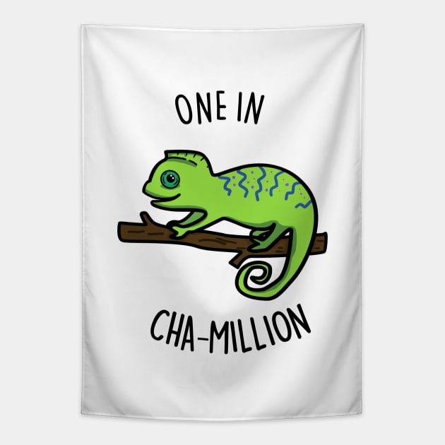 One In Cha-Million Cute Chameleon Pun. Tapestry by punnybone