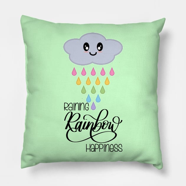 Raining Rainbow Happiness Kawaii Cute Rain Cloud in Green Pillow by Kelly Gigi