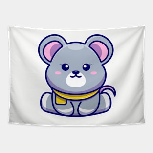 Cute baby mouse sitting cartoon illustration Tapestry