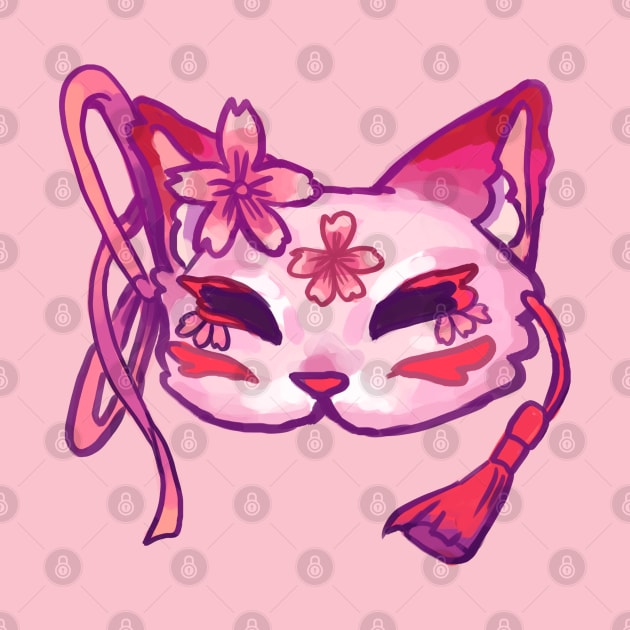 kitsune mask pink  japanese sakura aesthetic by craftsanime