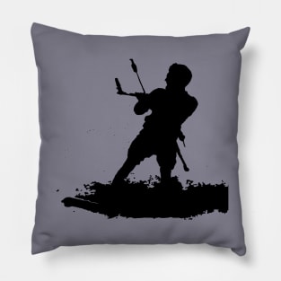 Kitesurfing Enthusiast Riding A Wave Black Silhouette Pillow