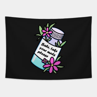 Medicine bottle with reminder and dark pink flowers Tapestry