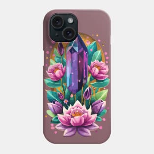 Lotus Flower and Purple Amethyst Crystal Spirituality Phone Case