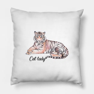 Cat Lady Funny Tiger Watercolor Illustration Pillow