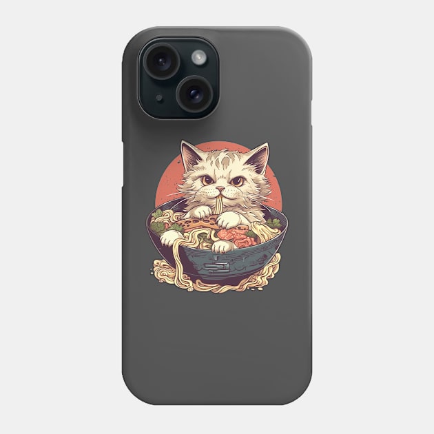 Cat Eating Ramen - Crazy for Ramen Phone Case by Urbana Fly