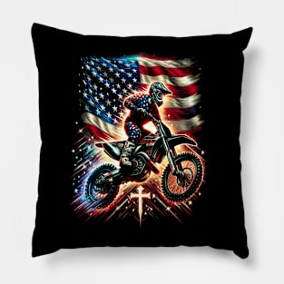 Dirt Bike American Flag Pillow