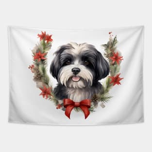 Christmas Havanese Dog Wreath Tapestry