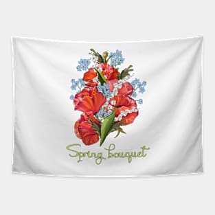 Vintage Spring bouquet  - Spring bouquet-Bouquet of spring flowers-Lily of the valley, Poppies, Myosotis sylvatica Tapestry