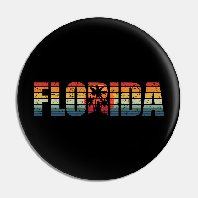Retro Florida with Palm Trees and Sunset Pin by hobrath