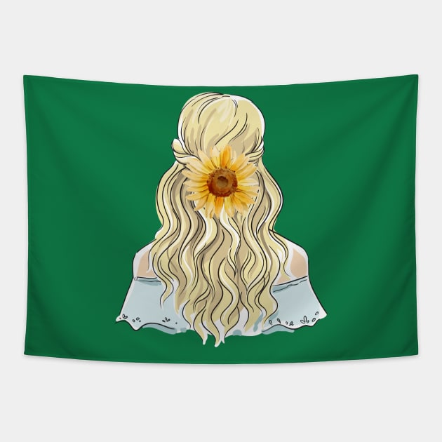 Girl and sunflower. Tapestry by BlashkaShop