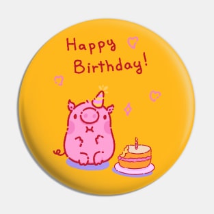 Happy birthday! Pig eating your cake Pin