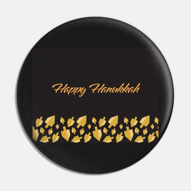 Happy Hanukkah greeting with Golden Dreidels illustration on Black background Pin by sigdesign