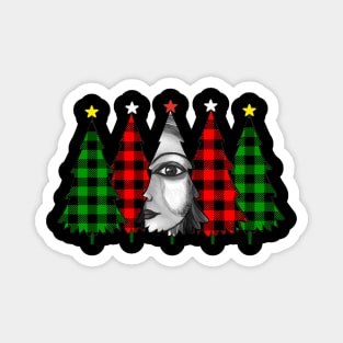 Black and white woman's portrait in christma's tree Magnet