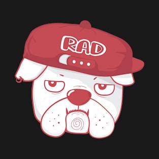 funny Grumpy face bulldog wears RAD baseball cap, cute doodle cartoon T-Shirt