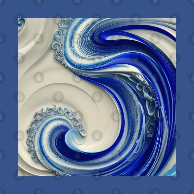 Swirly Flowing Ivory And Cobalt Curlicues by Chance Two Designs