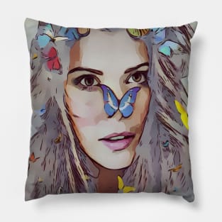 beautiful elf girl with colorful butterflies Pillow