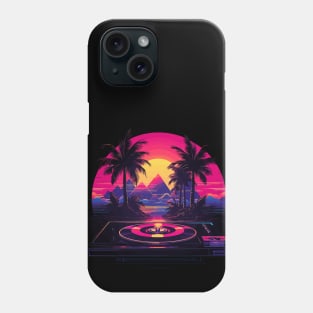 Vinyl Turntable in the Synthwave 80s eighties style palm trees Phone Case