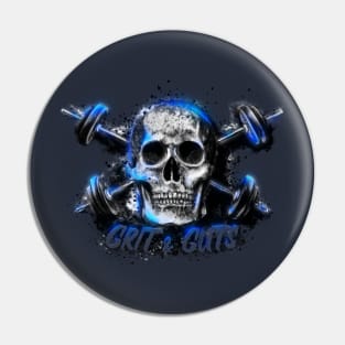 Grit and Guts Skull Neon Blue Pin