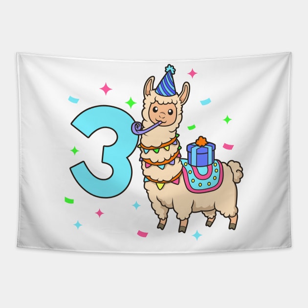 I am 3 with Lama - kids birthday 3 years old Tapestry by Modern Medieval Design