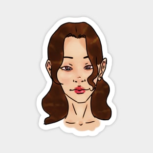 Pretty Asian Girl With Brown Hair And Red Lips Portrait Art Magnet