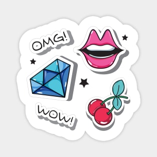 Diamond cherry lips girl stickers Magnet