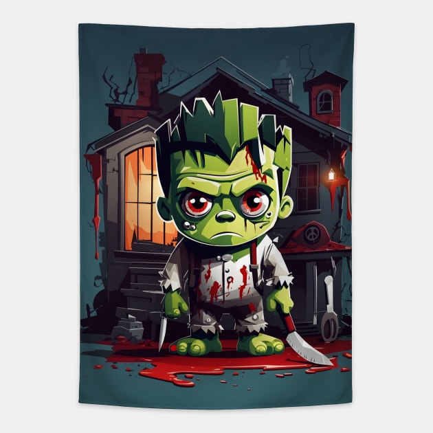 Cute Halloween Frankenstein Tapestry by ginkelmier@gmail.com