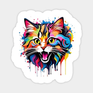 Cat Head Dripping Rainbow Graffiti Magnet