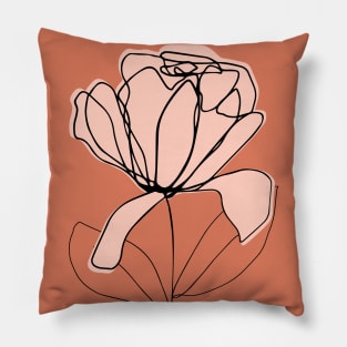 One Line Art Flower In Brown Terracotta Pillow