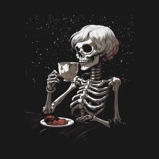 Coffee Drinking Skeleton Lazy DIY Halloween Costume Womens T-Shirt