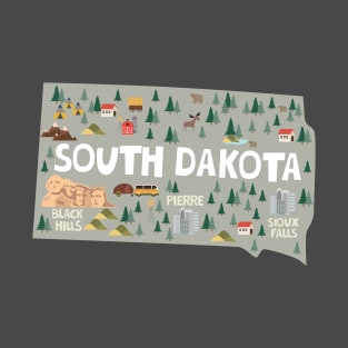 South Dakota State USA Illustrated Map T-Shirt