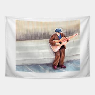 Old man playing guitar Tapestry