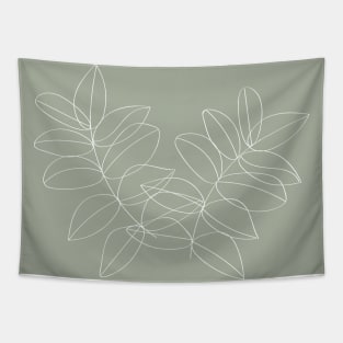 Boho Sage Green, Decor, Line Art, Botanical Leaves Tapestry