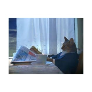 Cat Reading Newspaper T-Shirt