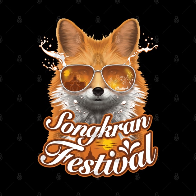 Songkran festival Thailand summer fox tourist wear sunglasses water splash by Settha.sk