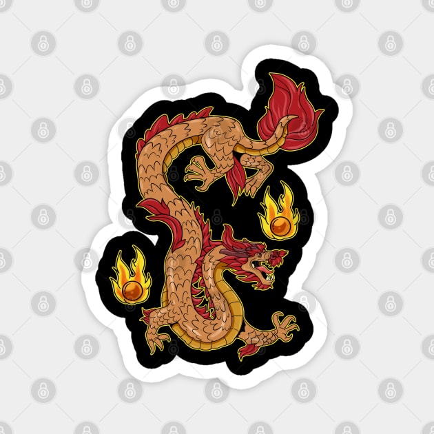 Vintage Fire Chinese Dragon Gift Print Asian Culture  Zip Print Magnet by Linco